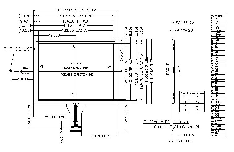 RG080QGH-07P 8.0 INCH 800*600 TFT LCD Module with RTP