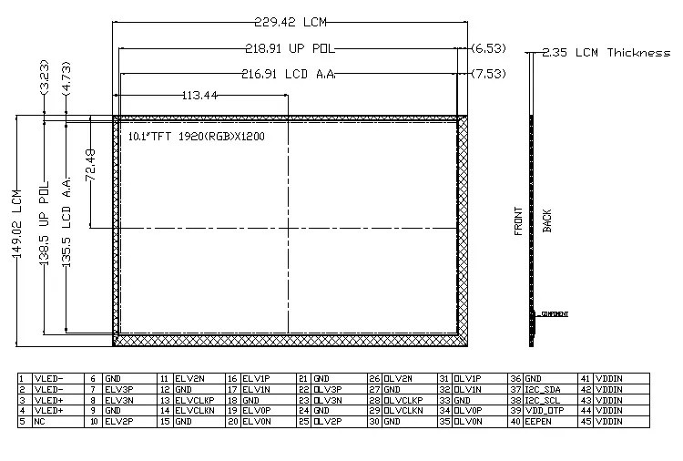 RG101BFH-01 10.1inch 1920*1200 TFT LCD Module