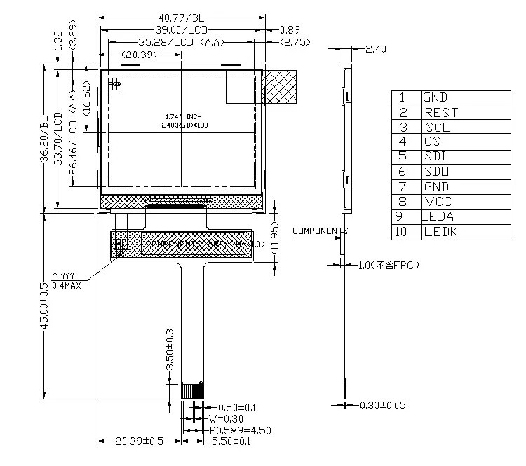  RG174YKH-01 1.74 INCH TFT LCD MODULE 240*128 